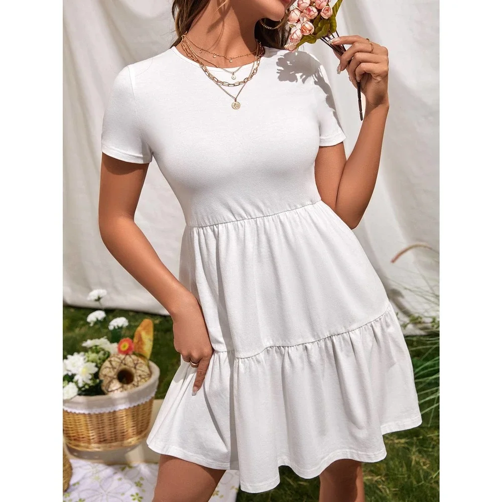 Short sleeve Ruffle Hem boho mini Dress black - Picture 7 of 12